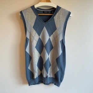 Van Heusen‎ Men's Argyle Sweater Vest Blue Gray Sleeveless Knit Top M Academia